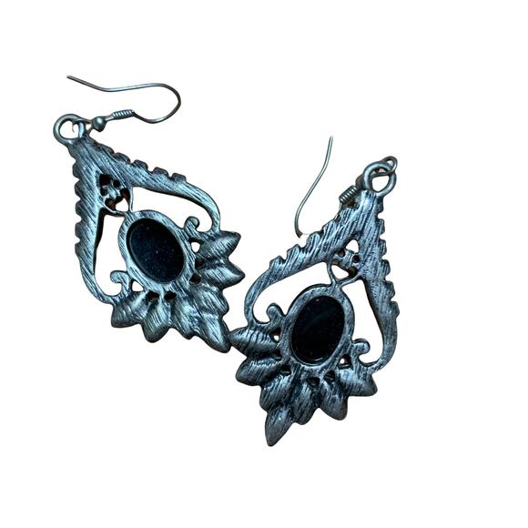 Vintage Women's Gray Dangle Teardrop Rhinestone Gemstone Earrings - Picture 4 of 4